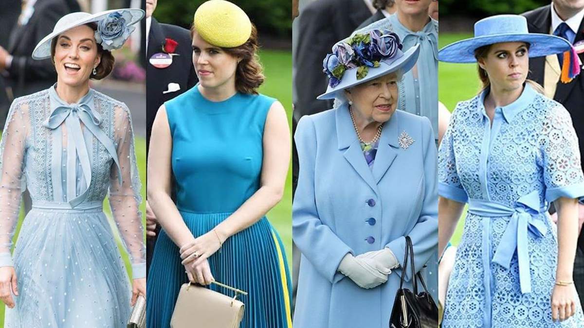 Все оттенки голубого: Елизавета II, две ее внучки и Кейт оделись в одинаковой цветовой гамме