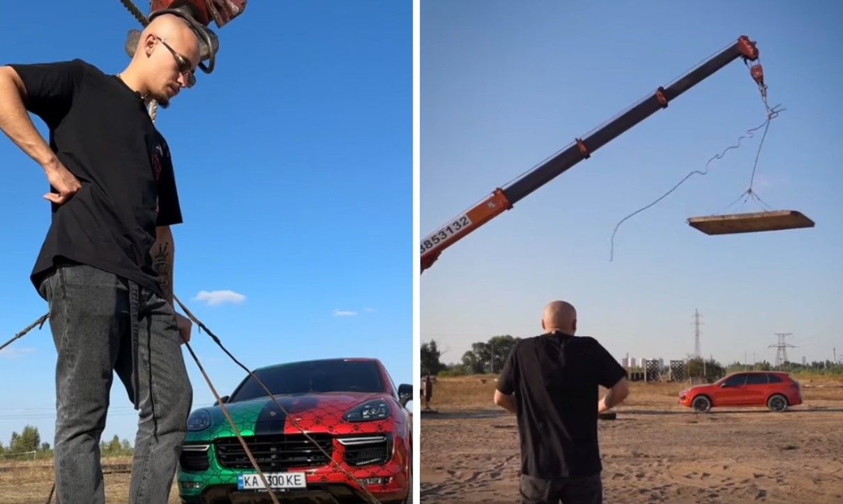 Денис Поветкин сбросил бетонную плиту на свое авто Денис Поветкин сбросил бетонную плиту на свое авто